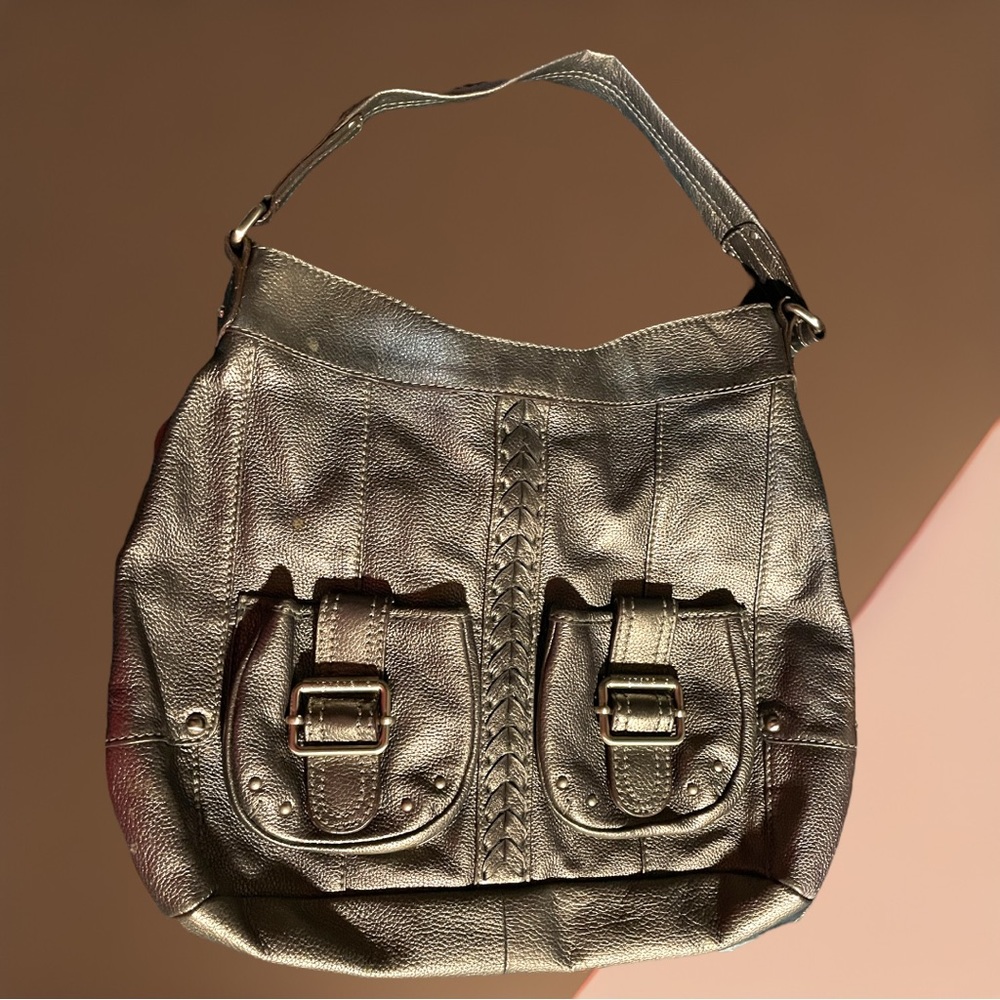 TIGNANELLO | Pewter Leather | Large Hobo Shoulder Bag